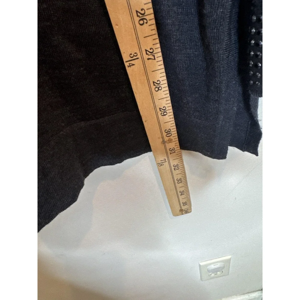 Tory Burch Tunic Sweater Womens Medium Gray Merino Wool Rhinestone V Neck Knit